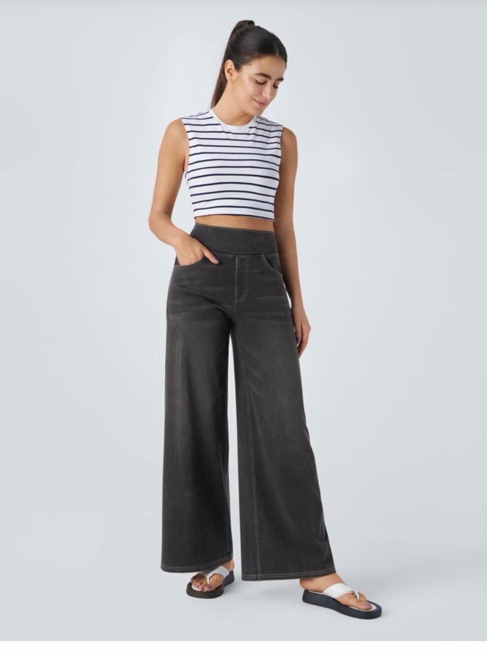 Halara Flex denim High Waisted Pockets Baggy Wide Leg casual Jeans XL PETITE